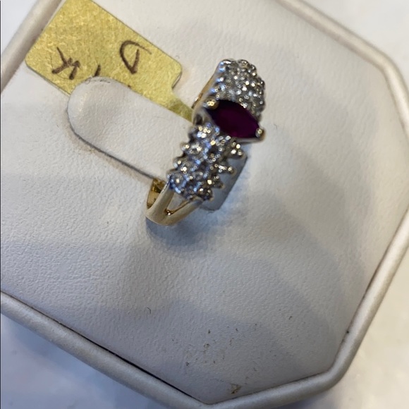 14K yellow gold diamonds ruby ring